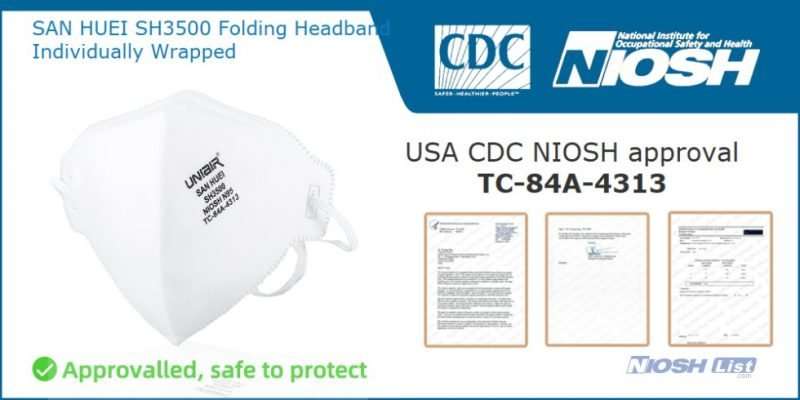 niosh n95 list niosh mask, n95 mask for covid p100 facemaskn95, niosh list, coronavirus n95 wholesale san huei sh3500 folding headband individually wrapped